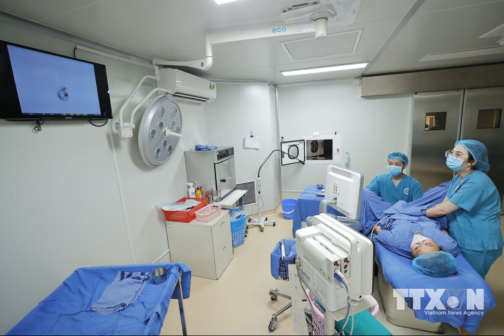 Trong quy trình IVF, tinh trùng và trứng sẽ được thụ tinh trong phòng Labo để tạo thành phôi. Sau khi nuôi cấy phôi khoảng 2 đến 5 ngày, phôi sẽ được chuyển trở lại buồng tử cung của người vợ để phát triển thành thai nhi. (Ảnh: Minh Quyết/TTXVN)